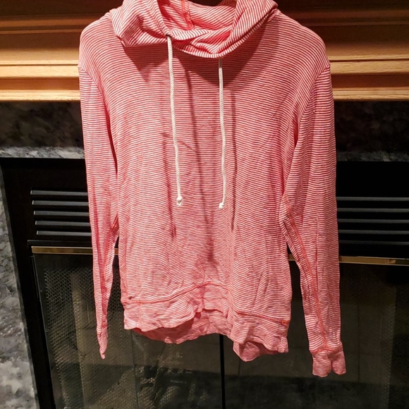 J. Crew Tops - J Crew orange striped cotton hoodie tee